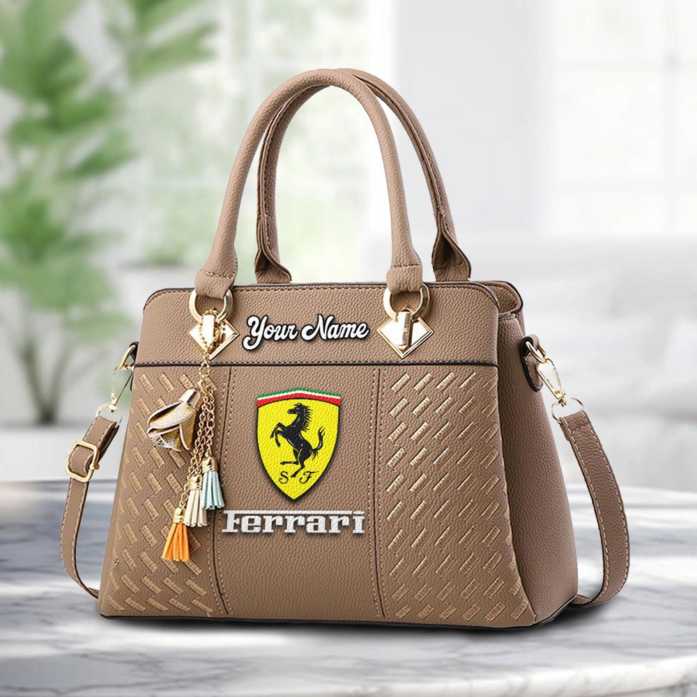 Ferrari Logo Personalized PU Leather Handbag Custom Name For Women - Image 2