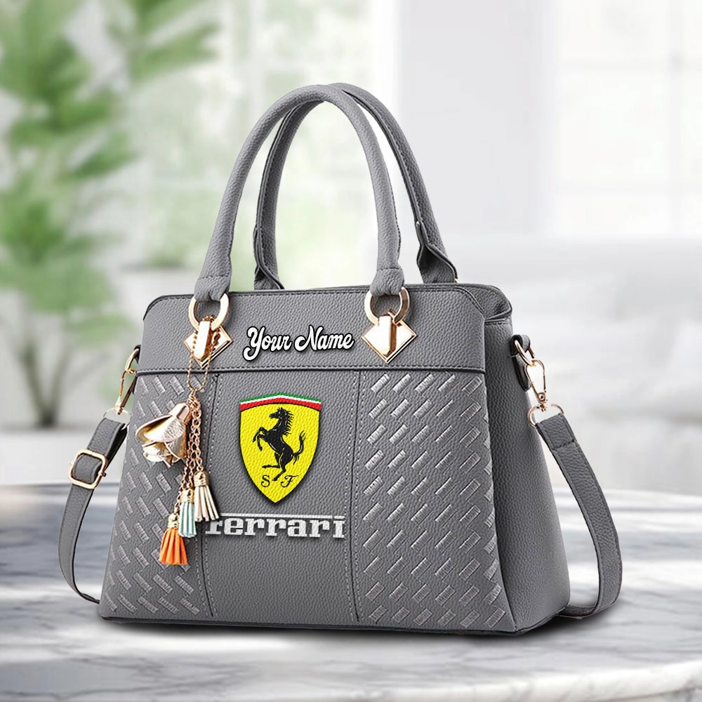 Ferrari Logo Personalized PU Leather Handbag Custom Name For Women - Image 3