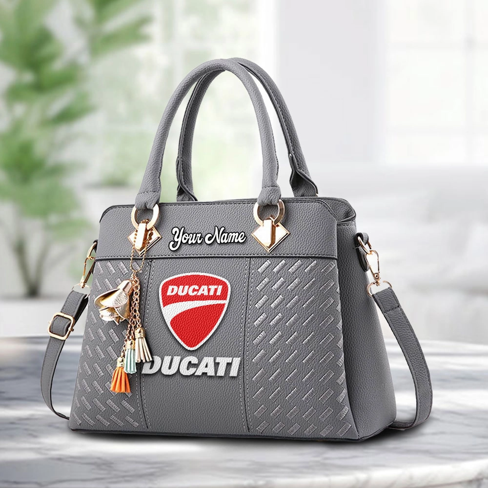 Ducati Logo Personalized PU Leather Handbag Custom Name For Women - Image 3