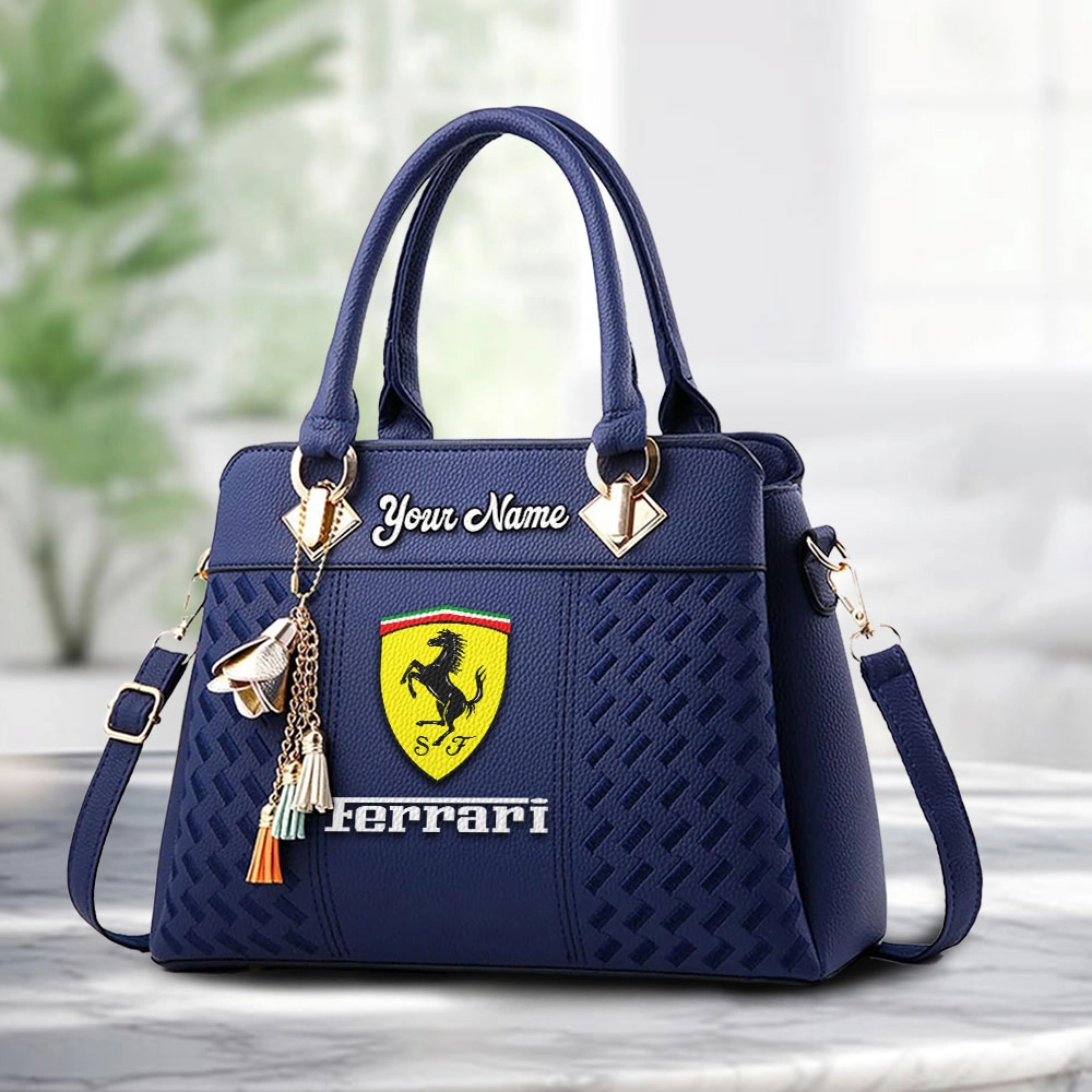Ferrari Logo Personalized PU Leather Handbag Custom Name For Women - Image 4