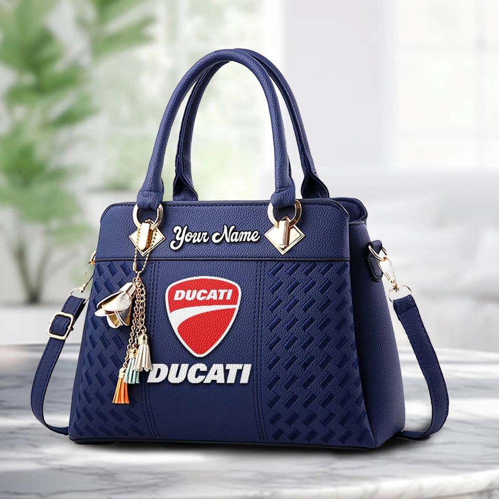 Ducati Logo Personalized PU Leather Handbag Custom Name For Women - Image 4