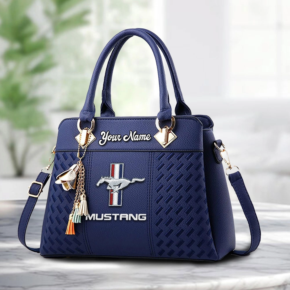 Ford Mustang Logo Personalized PU Leather Handbag Custom Name For Women - Image 4