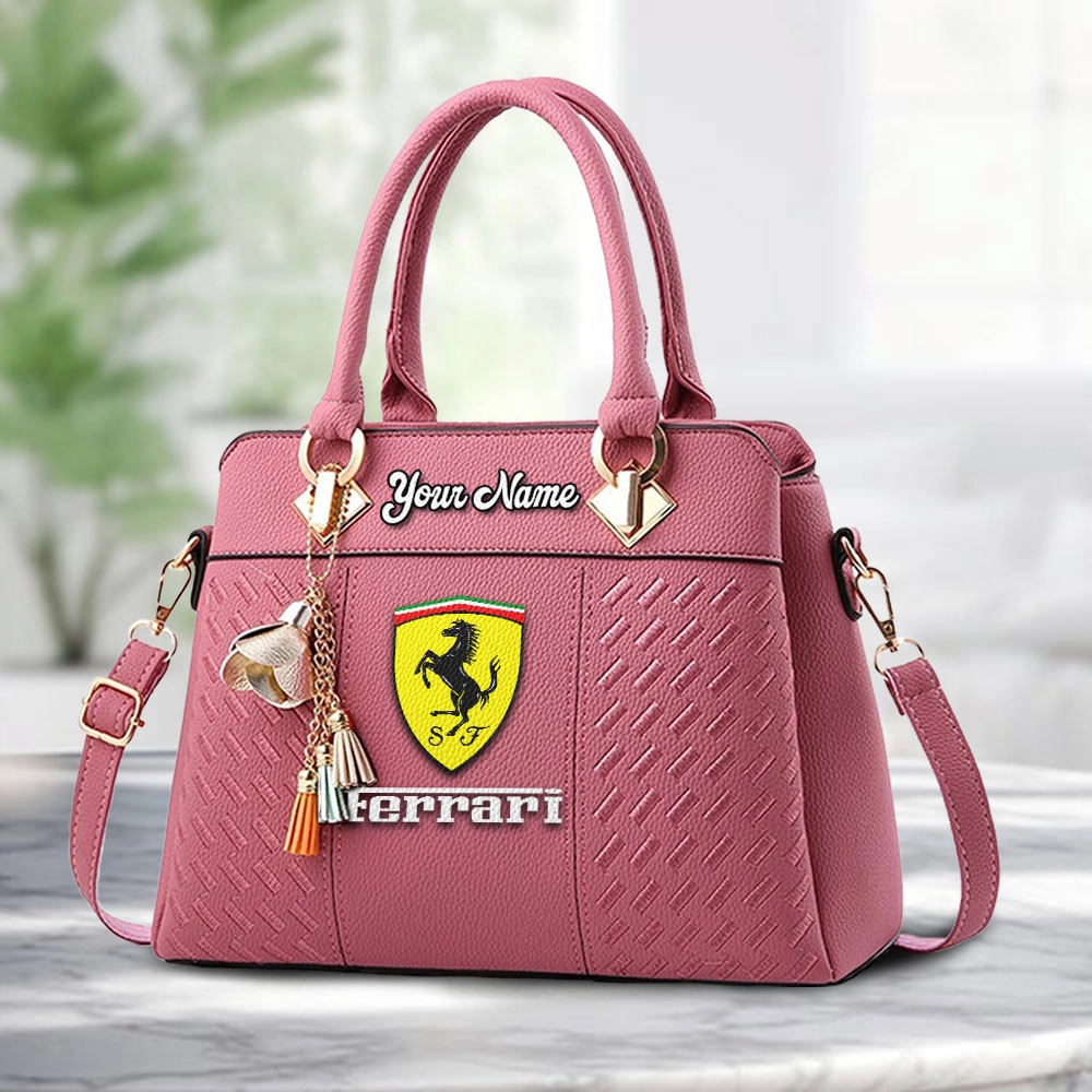 Ferrari Logo Personalized PU Leather Handbag Custom Name For Women - Image 5