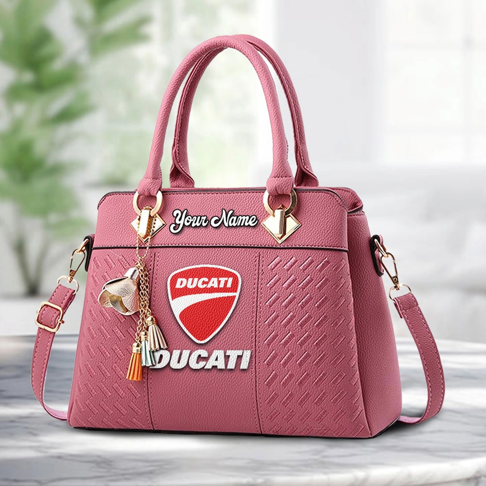 Ducati Logo Personalized PU Leather Handbag Custom Name For Women - Image 5