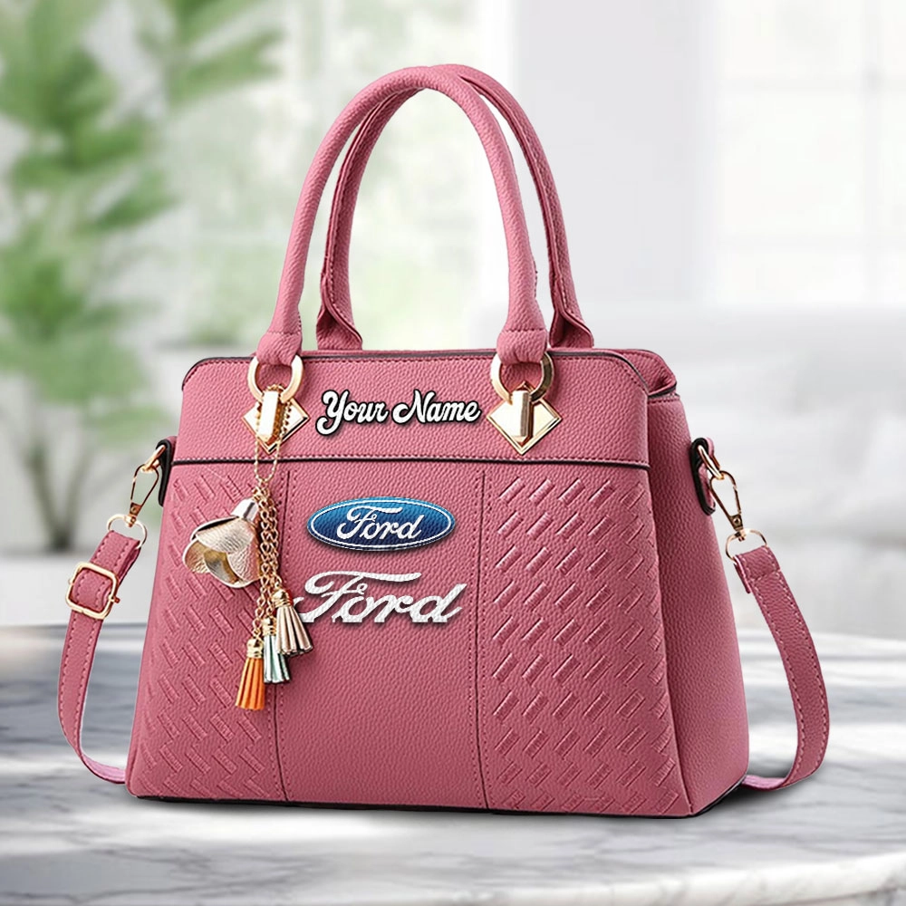 Ford Logo Personalized PU Leather Handbag Custom Name For Women - Image 5