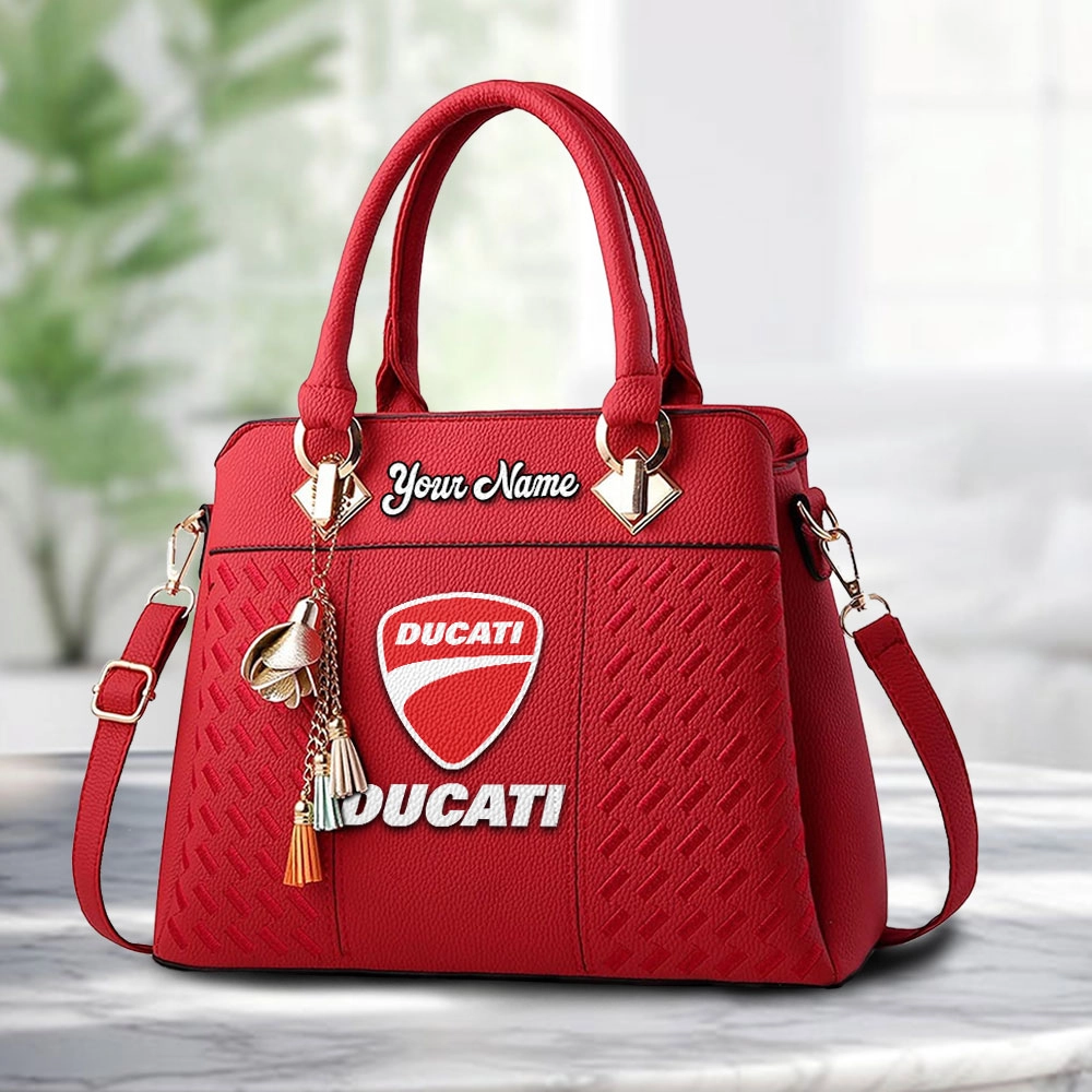 Ducati Logo Personalized PU Leather Handbag Custom Name For Women - Image 6
