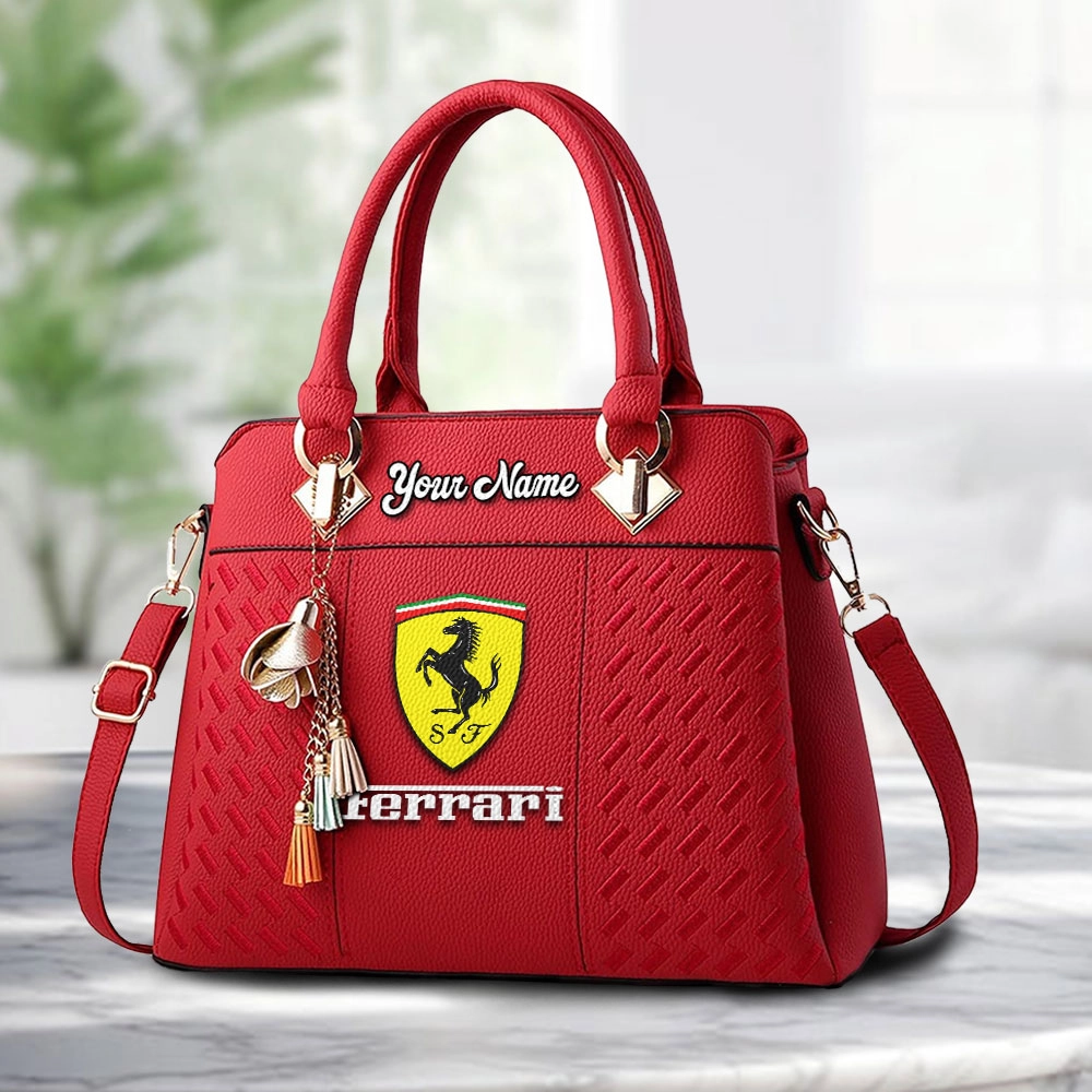 Ferrari Logo Personalized PU Leather Handbag Custom Name For Women - Image 6