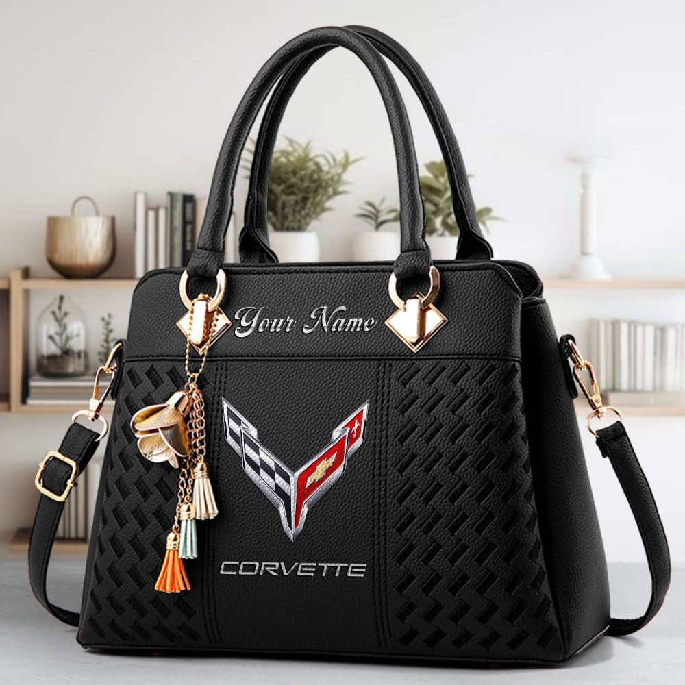 Chevrolet Corvette Crossbody Zip Hand Bag With Tassel Custom Name For Women - Image 2