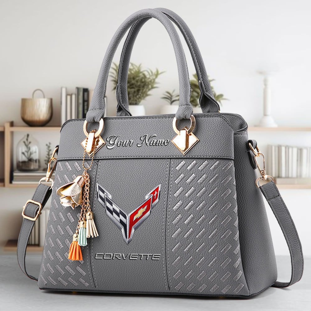 Chevrolet Corvette Crossbody Zip Hand Bag With Tassel Custom Name For Women - Image 5