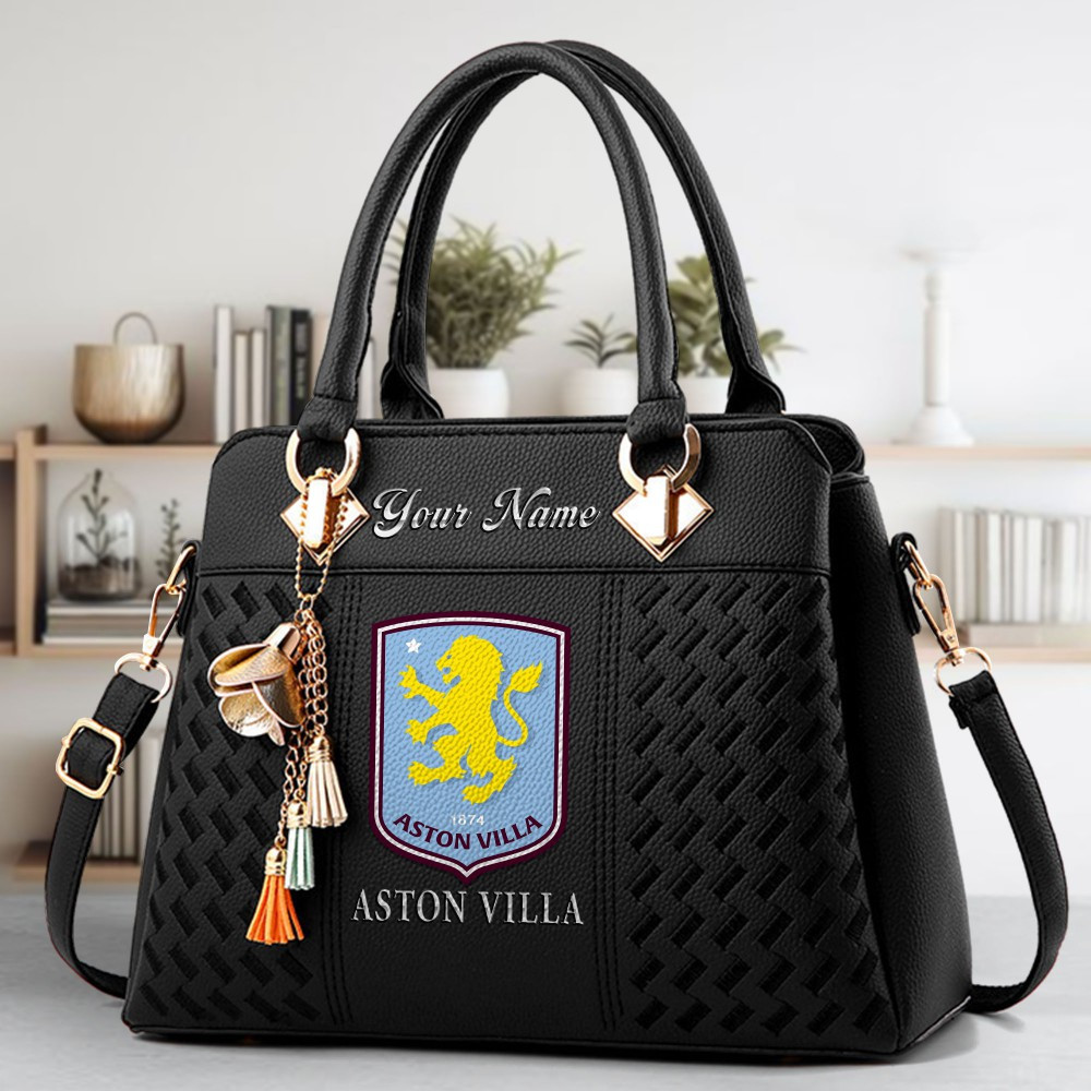 Aston Villa F.C Crossbody Zip Hand Bag With Tassel Custom Name For Women - Image 2