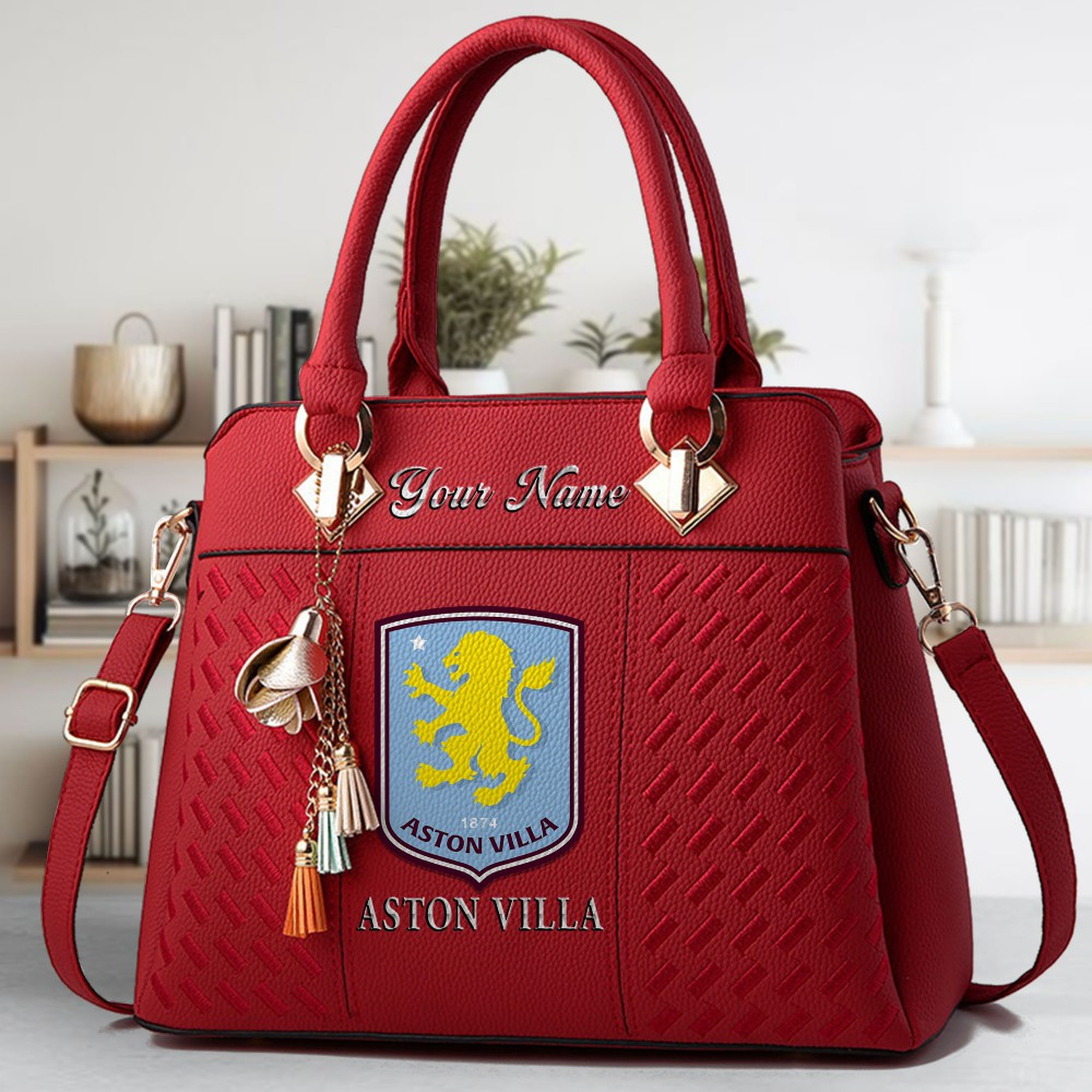 Aston Villa F.C Crossbody Zip Hand Bag With Tassel Custom Name For Women - Image 6