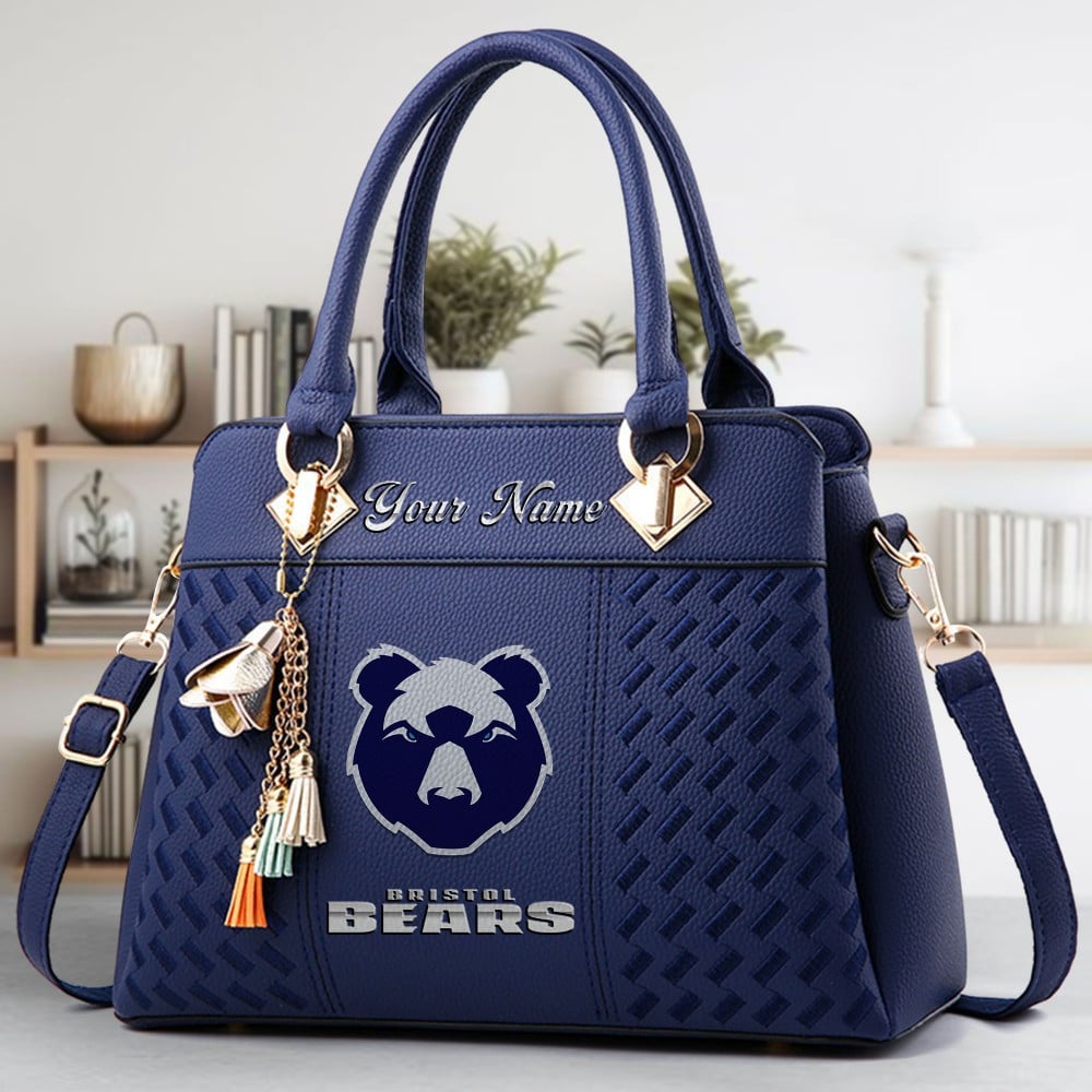 Bristol Bears Logo Crossbody Zip Hand Bag With Tassel Custom Name For Women - Image 2
