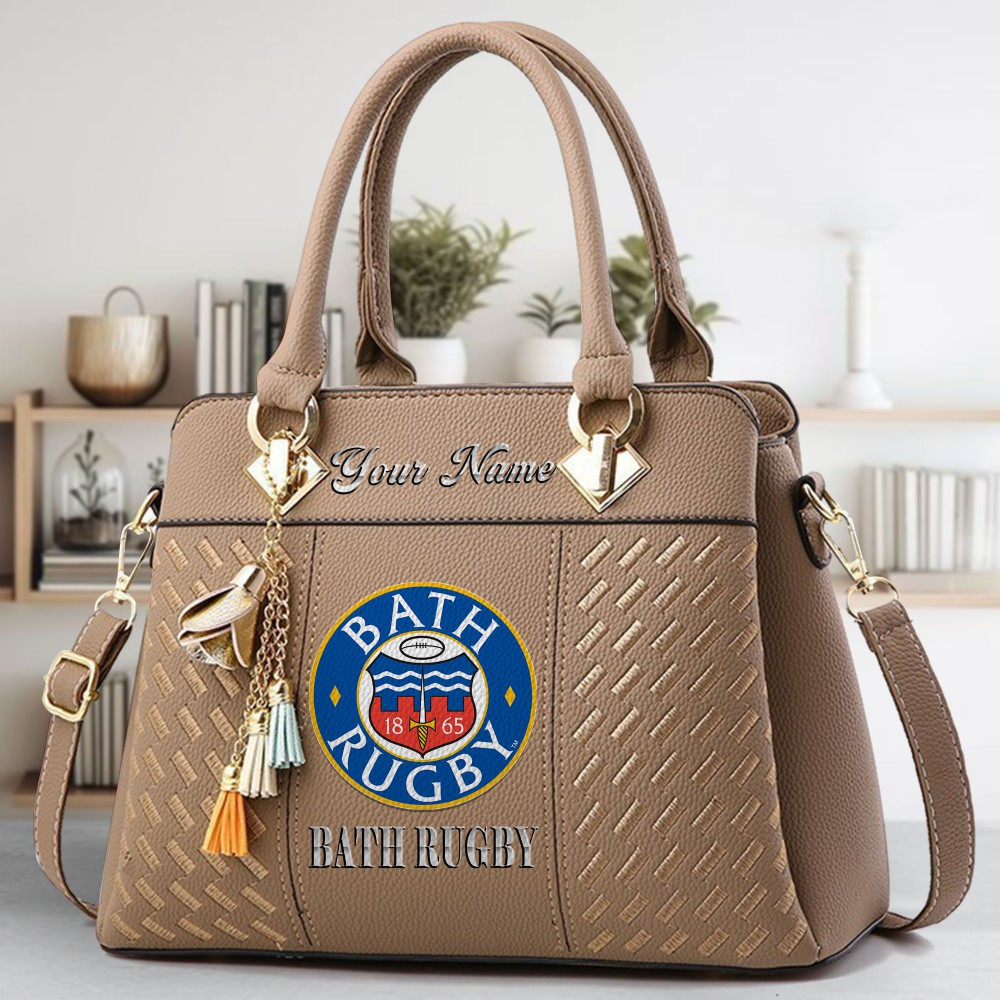 Bath Rugby Logo Crossbody Zip Hand Bag With Tassel Custom Name For Women - Image 3