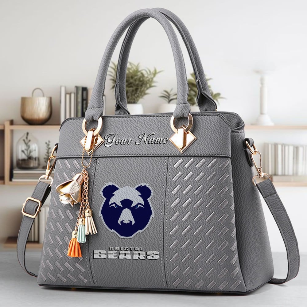 Bristol Bears Logo Crossbody Zip Hand Bag With Tassel Custom Name For Women - Image 4