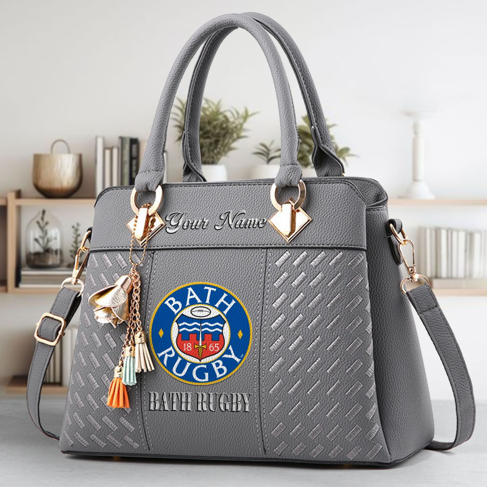 Bath Rugby Logo Crossbody Zip Hand Bag With Tassel Custom Name For Women - Image 4