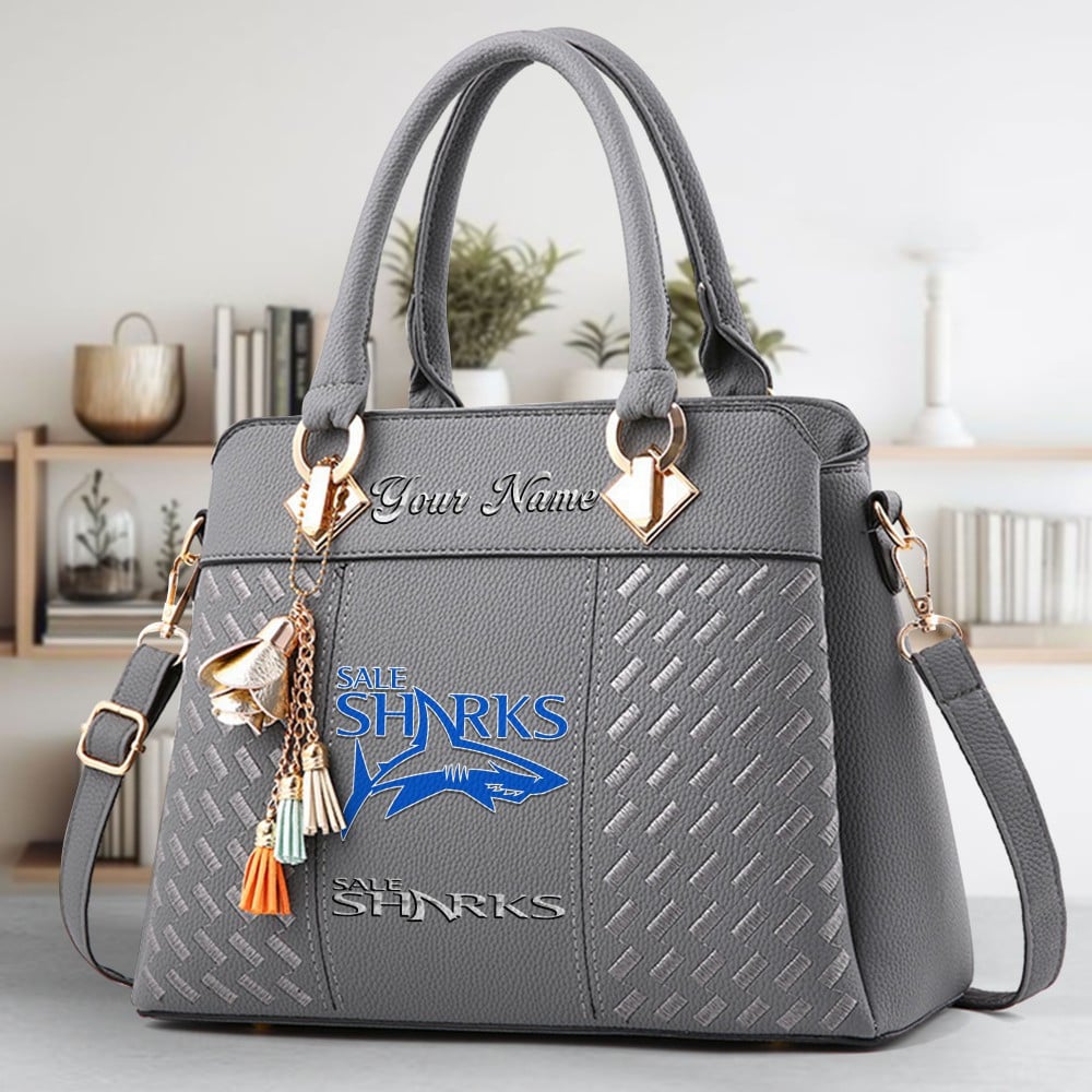Sale Sharks Logo Crossbody Zip Hand Bag With Tassel Custom Name For Women - Image 4