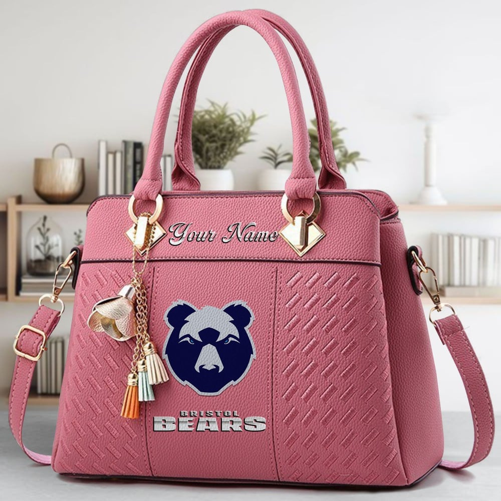 Bristol Bears Logo Crossbody Zip Hand Bag With Tassel Custom Name For Women - Image 5