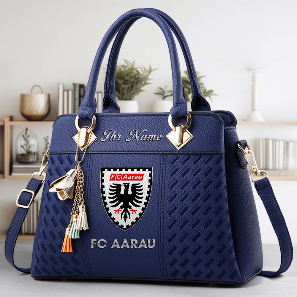 FC Aarau Logo Crossbody Zip Hand Bag With Tassel Custom Name For Women - Image 2