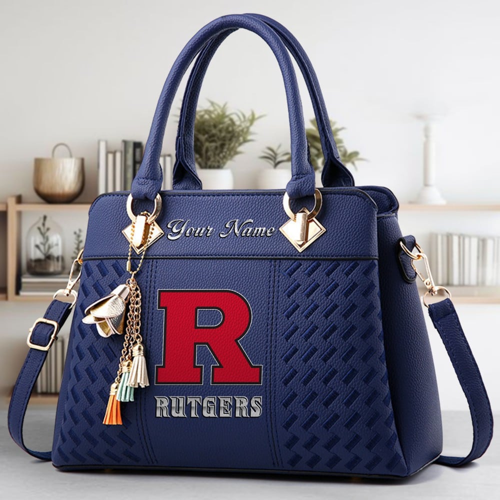 Rutgers Scarlet Knights Logo Crossbody Zip Hand Bag With Tassel Custom Name For Women - Image 2