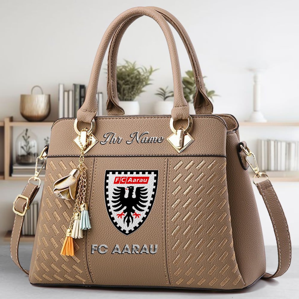 FC Aarau Logo Crossbody Zip Hand Bag With Tassel Custom Name For Women - Image 3