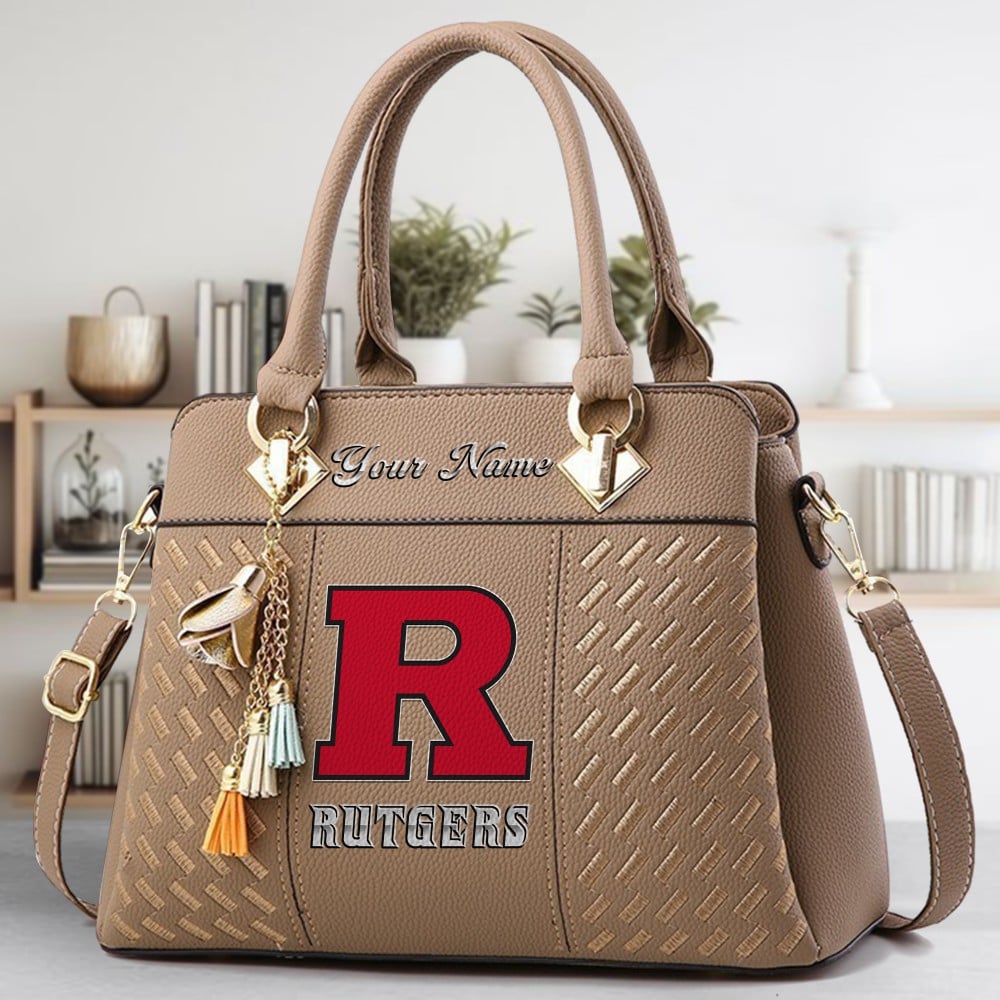 Rutgers Scarlet Knights Logo Crossbody Zip Hand Bag With Tassel Custom Name For Women - Image 3