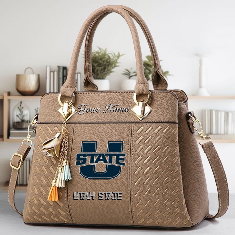 Utah State Aggies Logo Crossbody Zip Hand Bag With Tassel Custom Name For Women - Image 3