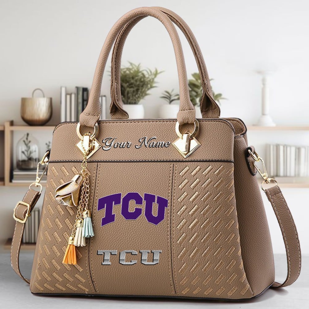 TCU Horned Frogs Logo Crossbody Zip Hand Bag With Tassel Custom Name For Women - Image 3