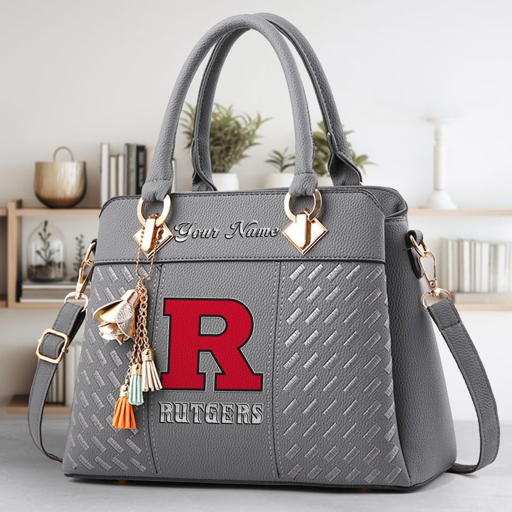 Rutgers Scarlet Knights Logo Crossbody Zip Hand Bag With Tassel Custom Name For Women - Image 4