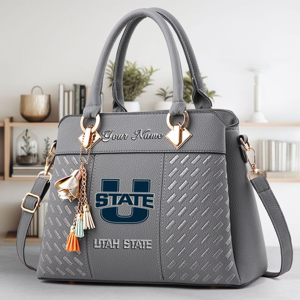 Utah State Aggies Logo Crossbody Zip Hand Bag With Tassel Custom Name For Women - Image 4