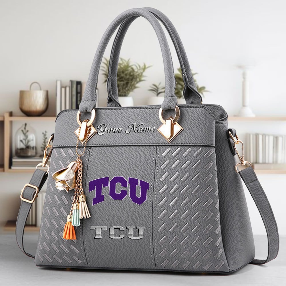 TCU Horned Frogs Logo Crossbody Zip Hand Bag With Tassel Custom Name For Women - Image 4