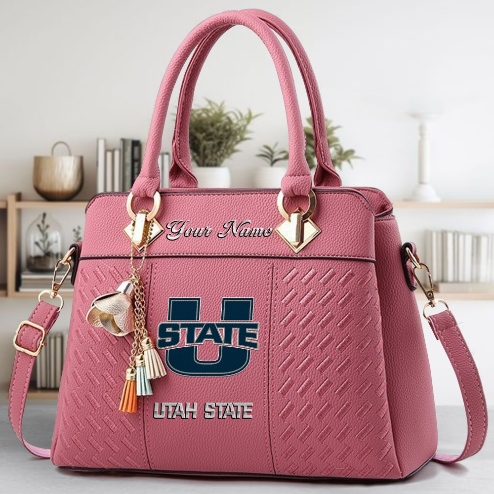 Utah State Aggies Logo Crossbody Zip Hand Bag With Tassel Custom Name For Women - Image 5