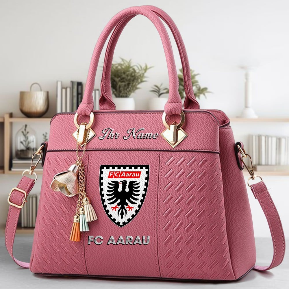 FC Aarau Logo Crossbody Zip Hand Bag With Tassel Custom Name For Women - Image 5