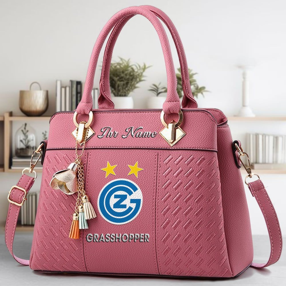Grasshopper Club Zurich Logo Crossbody Zip Hand Bag With Tassel Custom Name For Women - Image 5