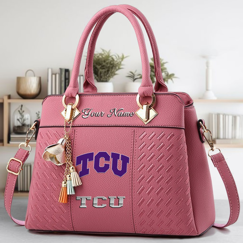 TCU Horned Frogs Logo Crossbody Zip Hand Bag With Tassel Custom Name For Women - Image 5