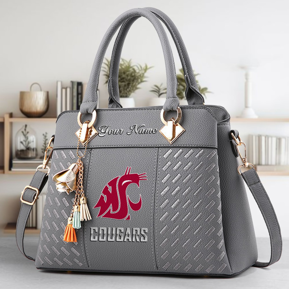 Washington State Cougars Logo Crossbody Zip Hand Bag With Tassel Custom Name For Women - Image 4