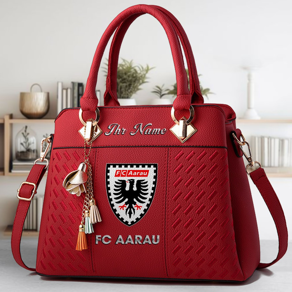 FC Aarau Logo Crossbody Zip Hand Bag With Tassel Custom Name For Women - Image 6