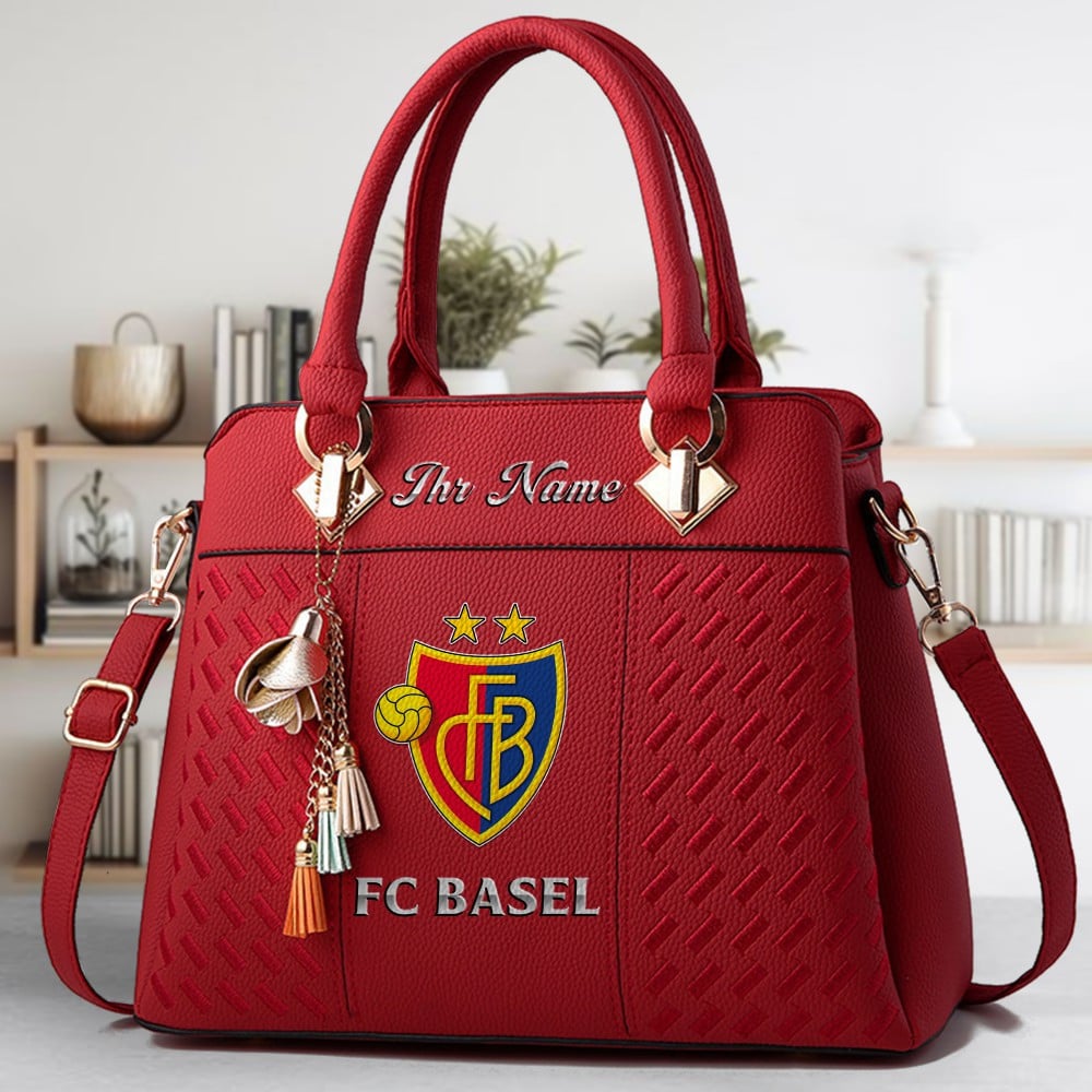 FC Basel Logo Crossbody Zip Hand Bag With Tassel Custom Name For Women - Image 6
