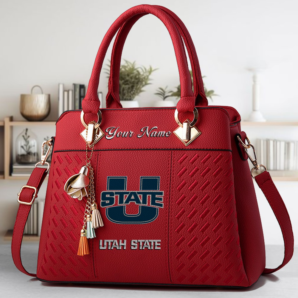 Utah State Aggies Logo Crossbody Zip Hand Bag With Tassel Custom Name For Women - Image 6