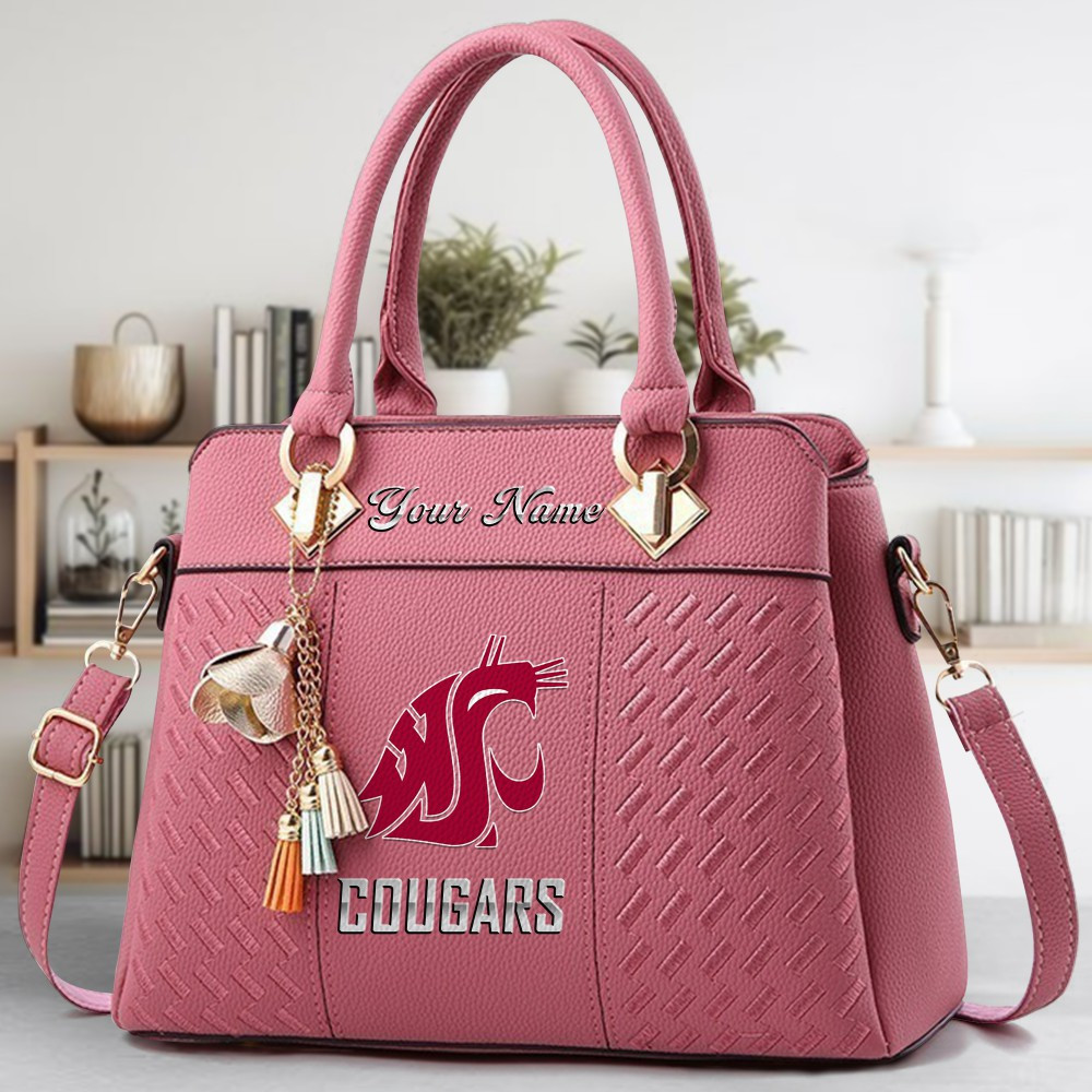 Washington State Cougars Logo Crossbody Zip Hand Bag With Tassel Custom Name For Women - Image 5