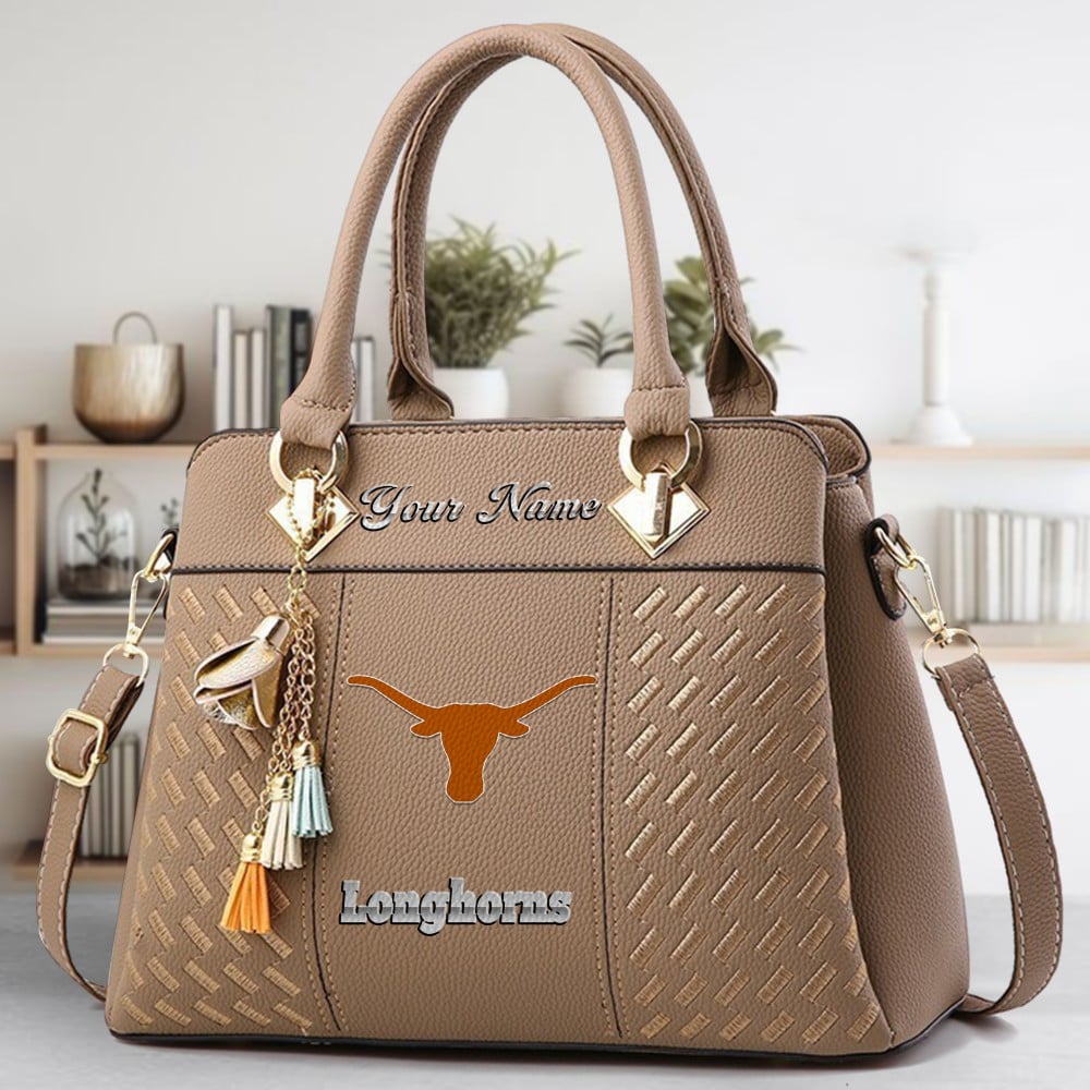 Texas Longhorns Logo Crossbody Zip Hand Bag With Tassel Custom Name For Women - Image 3