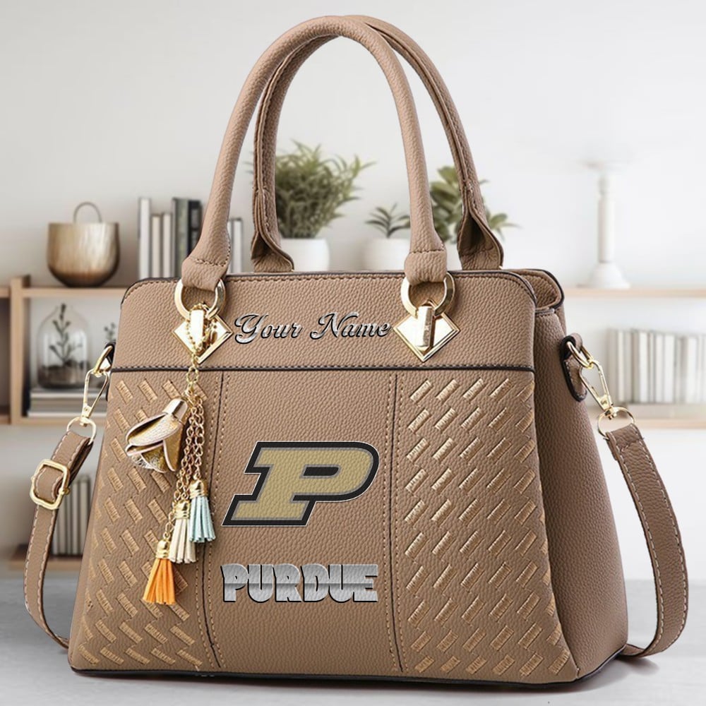 Purdue Boilermakers Logo Crossbody Zip Hand Bag With Tassel Custom Name For Women - Image 3