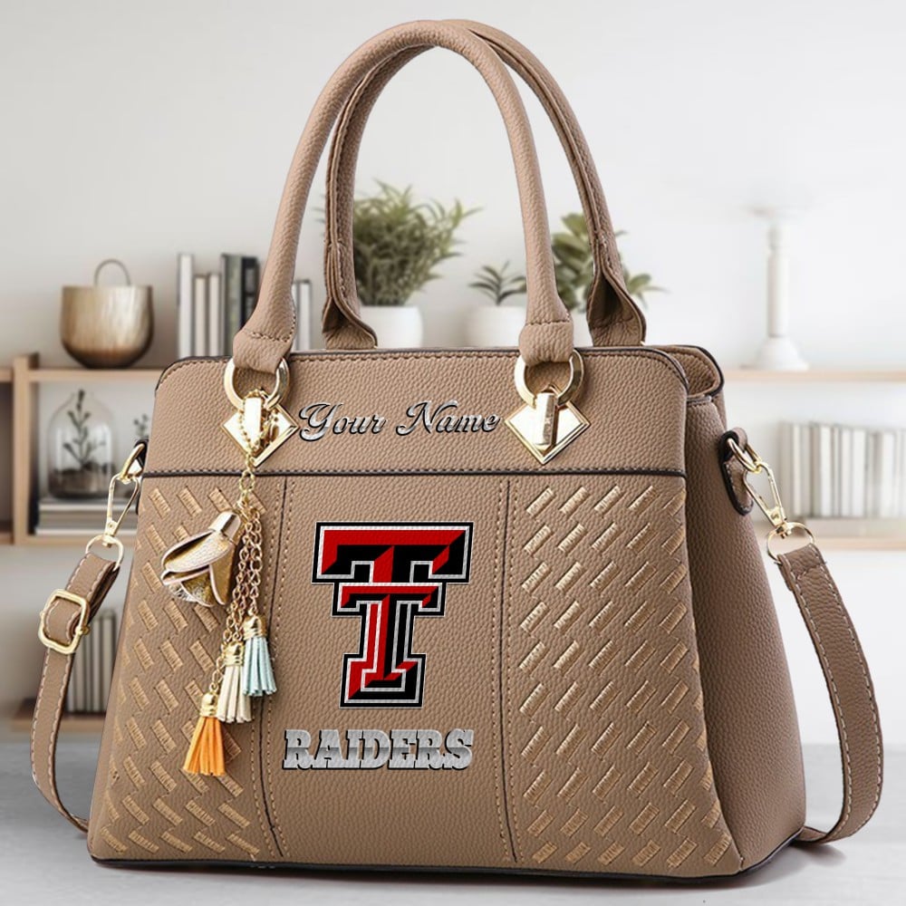 Texas Tech Red Raiders Logo Crossbody Zip Hand Bag With Tassel Custom Name For Women - Image 3