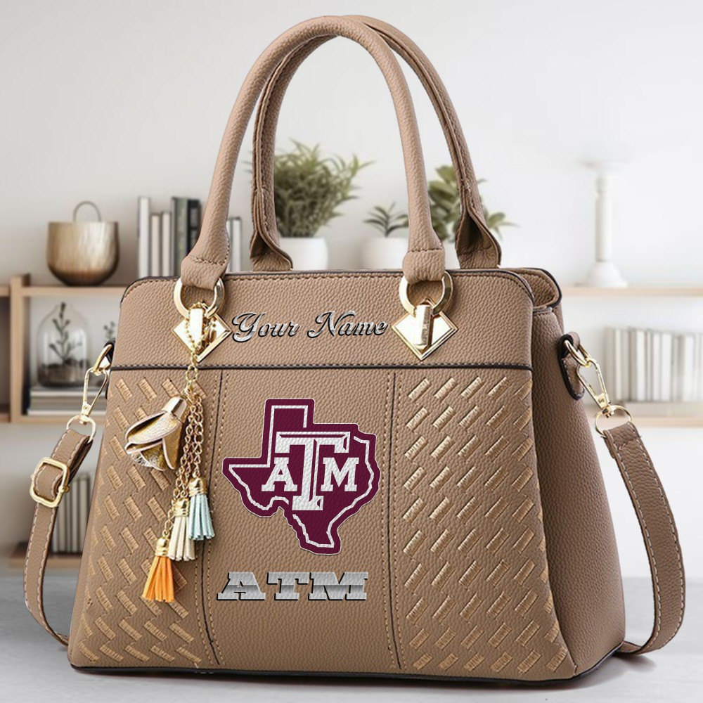 Texas A&M Aggies Logo Crossbody Zip Hand Bag With Tassel Custom Name For Women - Image 3