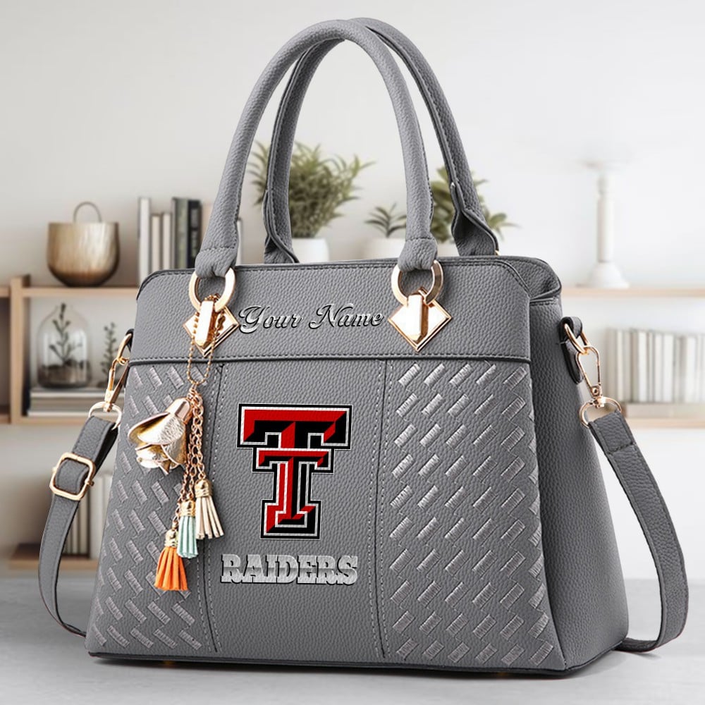 Texas Tech Red Raiders Logo Crossbody Zip Hand Bag With Tassel Custom Name For Women - Image 4