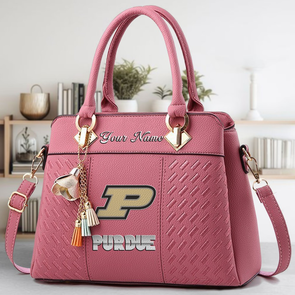 Purdue Boilermakers Logo Crossbody Zip Hand Bag With Tassel Custom Name For Women - Image 5