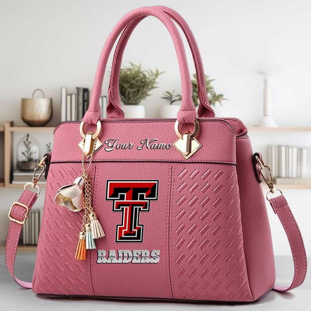 Texas Tech Red Raiders Logo Crossbody Zip Hand Bag With Tassel Custom Name For Women - Image 5