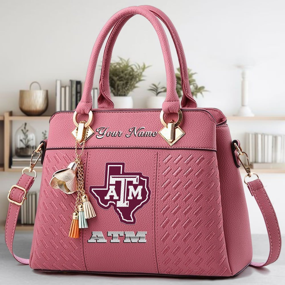 Texas A&M Aggies Logo Crossbody Zip Hand Bag With Tassel Custom Name For Women - Image 5