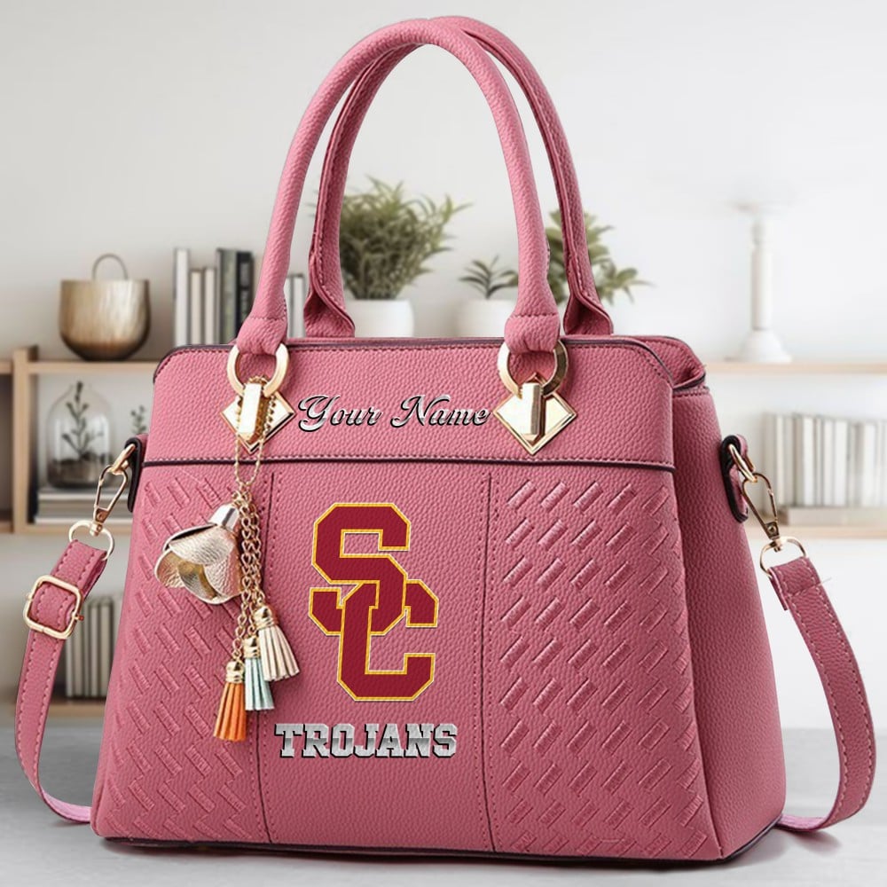 Usc Trojans Logo Crossbody Zip Hand Bag With Tassel Custom Name For Women - Image 5