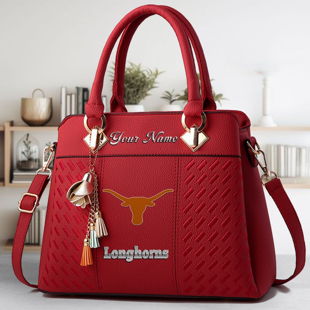 Texas Longhorns Logo Crossbody Zip Hand Bag With Tassel Custom Name For Women - Image 6