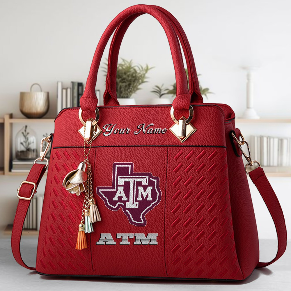 Texas A&M Aggies Logo Crossbody Zip Hand Bag With Tassel Custom Name For Women - Image 6